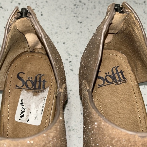 SOFFT Carleigh Metallic Tan Leather Peep Toe Block Heel Shootie Sandals - 8 - Picture 6 of 11